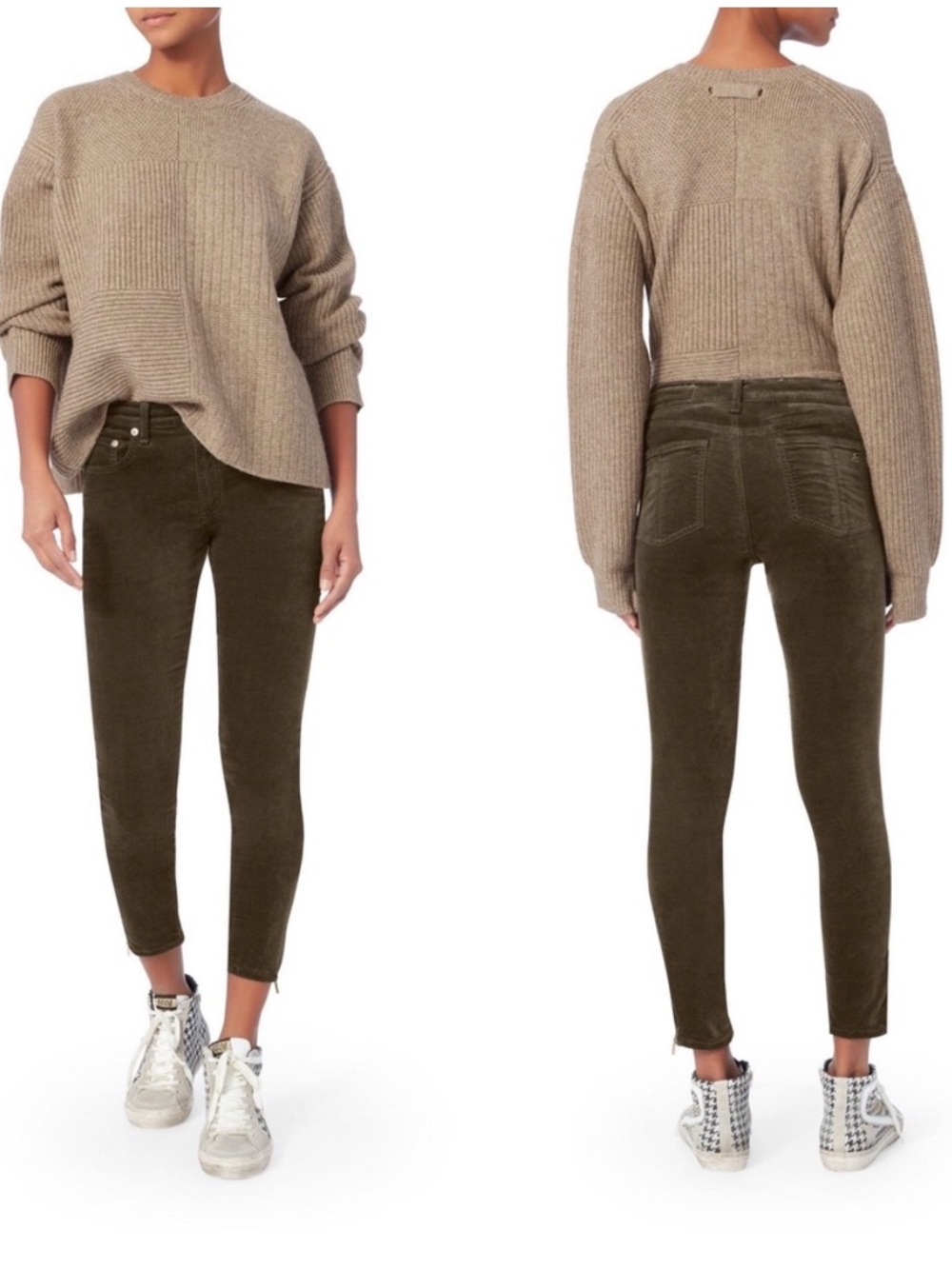 RAG & BONE 10 INCH SKINNY CAPRI in OLIVE VELVET PANTS
